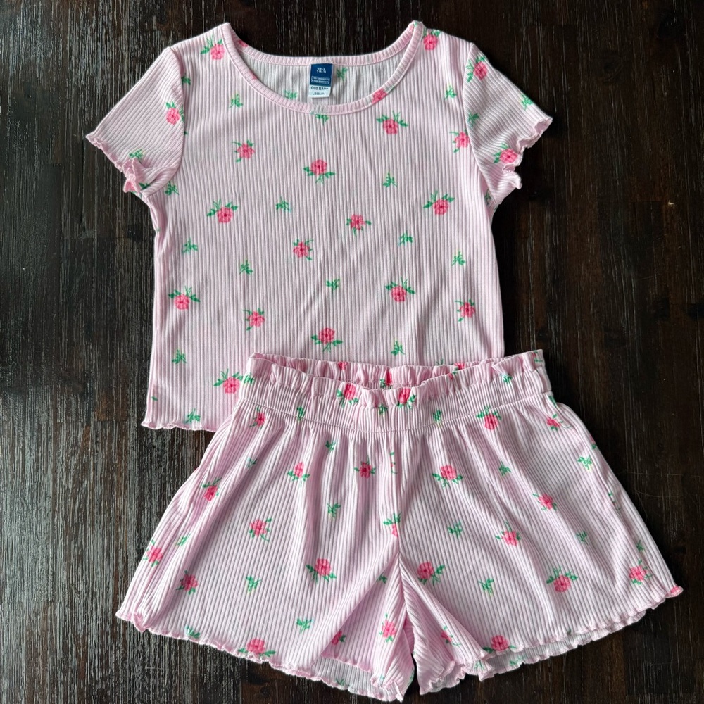 Old Navy Pink and Green Floral Kids Pajama Set